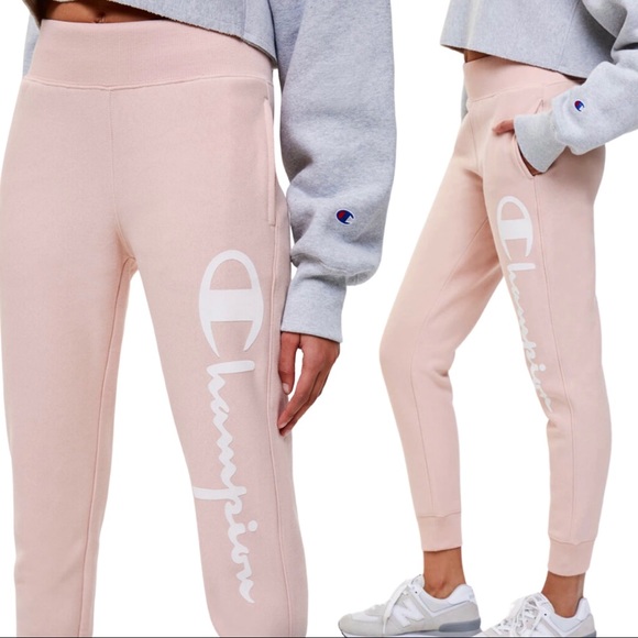 Champion Reverse Weave Blush Spellout Logo Joggers - Picture 1 of 16